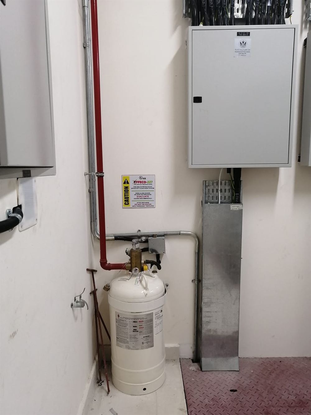 FM-200 clean agent cylinder installed in a server room